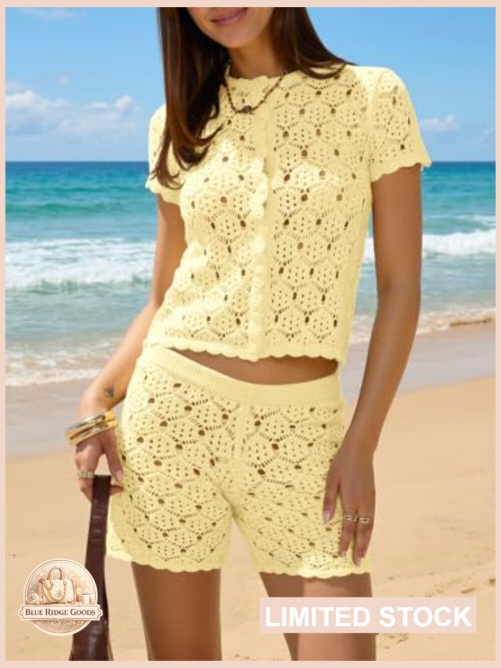 Crochet Cover Up Set Y2K Chic Beach Shorts Button Crop Top Summer Swimsuit - Picture 4 of 6